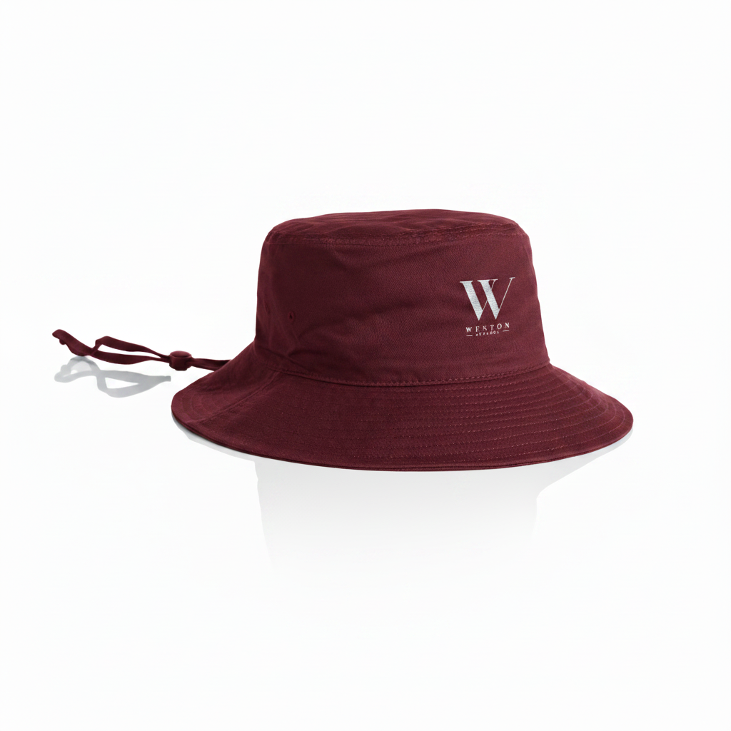Burgundy Bucket Hat - White Weston Logo